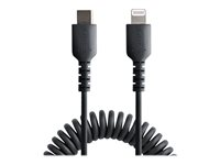 StarTech.com USB C till Lightning-kabel 1 m, MFi-certifierad, iPhone-spiralladdarkabel, svart, TPE-mantel med slitstark aramidfiber, kraftig Lightning-spiralkabel - Lightning-kabel - 24 pin USB-C hane till Lightning hane - 1 m - svart - lindad RUSB2CLT1MBC