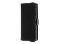 Insmat Exclusive - Vikbart fodral för mobiltelefon - läder, termoplastisk polyuretan (TPU), bomullssömmar, galvaniserad bronsring - svart - för Samsung Galaxy S26+ 650-3390