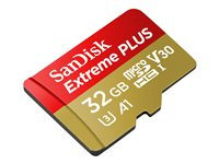 SanDisk Extreme PLUS - Flash-minneskort (adapter, microSDHC till SD inkluderad) - 32 GB - A1 / Video Class V30 / UHS-I U3 - microSDHC UHS-I SDSQXBG-032G-GN6MA