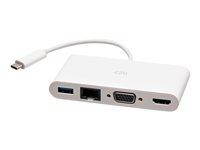 C2G USB C to HDMI, VGA, USB A & RJ45 Adapter - 4K 30Hz - White - Dockningsstation - USB-C / Thunderbolt 3 - VGA, HDMI - 1GbE C2G29829