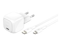 Belkin BoostCharge - Strömadapter - kompakt - 30 Watt - Strömmatning 3.1 (USB-C) - på kabel: Lightning - med USB-C till Lightning-kabel (1 m) WCA008KQ1MWH-B5
