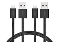 Belkin BoostCharge - Lightning-kabel - USB typ A hane till Lightning hane - 1.5 m - svart - flätad kabel (paket om 2) BBD012HQ05BK2PK