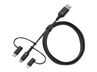 OtterBox Standard - USB-kabel - USB (hane) till mikro-USB typ B, Lightning, USB-C (hane) - USB 2.0 - 3 A - 1 m - svart 78-52685