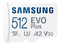 Samsung EVO Plus MB-MC512S - Flash-minneskort (microSDXC till SD-adapter inkluderad) - 512 GB - A2 / Video Class V30 / UHS-I U3 / Class10 - mikroSDXC UHS-I - vit MB-MC512SA/EU