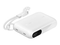 Belkin BoostCharge - Power bank - med display - 10000 mAh - 20 Watt - PD, Fast Charge - 2 utdatakontakter (USB-C) - på kabel: USB-C - vit BPB027HQWH