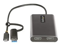 StarTech.com USB-C to Dual-HDMI Adapter, USB-C or A to 2x HDMI, 4K 60Hz, 100W PD Pass-Through, 1ft (30cm) Built-in Cable, External Video Graphics Adapter - USB to HDMI Multi-Monitor Converter for Laptop (109B-USBC-HDMI) - Videokort - TAA-kompatibel - USB typ A, 24 pin USB-C hane till 2 x 19 pin HDMI Type A, 24 pin USB-C hona - 30 cm - grå - stöd för 4K, aktiv 109B-USBC-HDMI