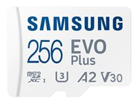 Samsung EVO Plus MB-MC256S - Flash-minneskort (microSDXC till SD-adapter inkluderad) - 256 GB - A2 / Video Class V30 / UHS-I U3 / Class10 - mikroSDXC UHS-I - vit MB-MC256SA/EU