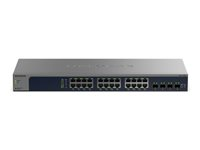 NETGEAR Easy Smart XS724EM - V2 - switch - smart - 24 x 100/1000/2.5G/5G/10GBase-T + 4 x 10 Gigabit SFP+ - skrivbordsmodell, rackmonterbar - för NETGEAR AXM764; ProSafe AGM732F, AXM761, AXM762, AXM763, AXM764 XS724EM-200EUS