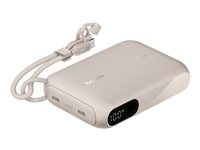 Belkin BoostCharge - Power bank - med display - 10000 mAh - 20 Watt - PD - 2 utdatakontakter (USB-C) - på kabel: USB-C - sand BPB027HQSD