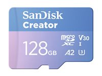 SanDisk Creator - Flash-minneskort (microSDXC till SD-adapter inkluderad) - 128 GB - A2 / Video Class V30 / UHS-I U3 - mikroSDXC UHS-I SDSQXAA-128G-GN6MS