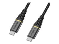 OtterBox Premium - USB-kabel - USB-C (hane) till USB-C (hane) - USB 2.0 - 3 A - 1 m - Strömförsörjningsstöd - glamorsvart 78-52677