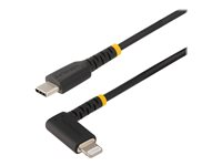 StarTech.com 3ft (1m) Durable USB-C to Lightning Cable - Right-Angled Heavy Duty Aramid Fiber USB Type-C to Lightning Charging/Sync Cord - Apple MFi Certified - Rugged iPhone Lightning Cable - Lightning-kabel - USB-C hane till Lightning hane - 1 m - svart RUSB2CLTMM1MR