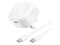 Belkin BoostCharge - Strömadapter - kompakt - 45 Watt - Fast Charge, PD 3.1/PPS (USB-C) - på kabel: USB-C - Storbritannien - med USB-C-kabel (1m) WCA013KQ1MWH-B6