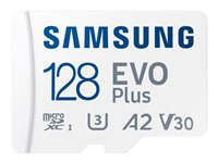Samsung EVO Plus MB-MC128S - Flash-minneskort (microSDXC till SD-adapter inkluderad) - 128 GB - A2 / Video Class V30 / UHS-I U3 / Class10 - mikroSDXC UHS-I - vit MB-MC128SA/EU