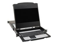 Eaton Tripp Lite Series DisplayPort IP KVM Console Switch 16Port 17in LCD Dual Rail 1URM - KVM-konsol med omkopplare för tangentbord/video/mus - 16 portar - USB - 17" - kan monteras i rack - 1920 x 1080 Full HD (1080p) @ 60 Hz - 16xDisplayPort - svart - 1U - TAA-kompatibel B030-DP16-17DIP